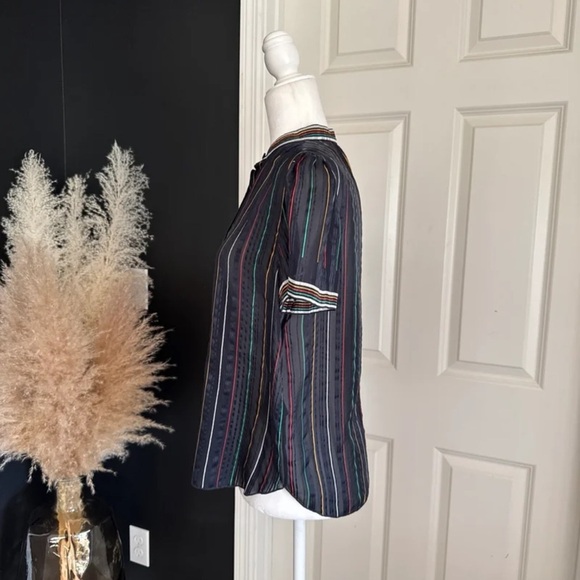 Rag & Bone Top Austin Black/Rainbow Striped 100% Silk Blouse
Size Medium - Picture 4 of 12